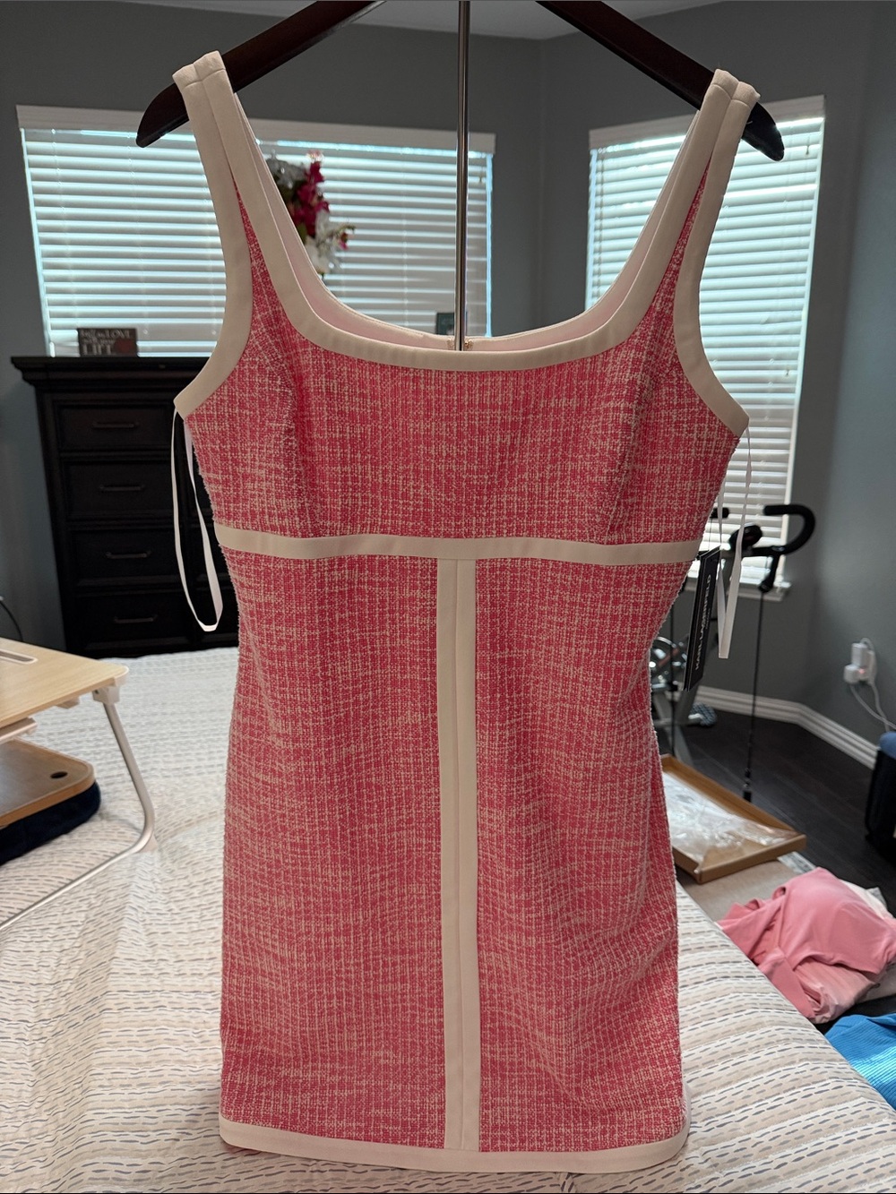 Karl Lagerfeld Pink Tweed Mini Dress with Cream Trim